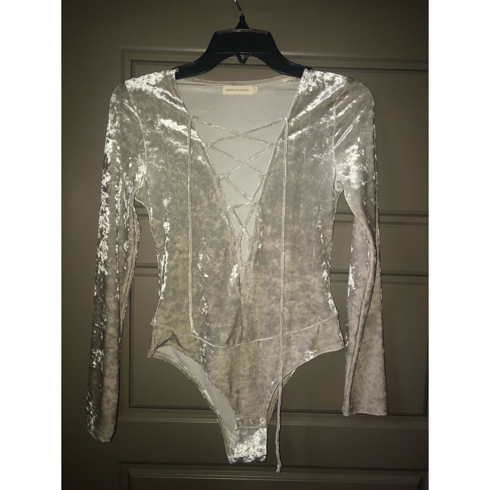 Makers of Dreams Silver Velvet lace up bodysuit